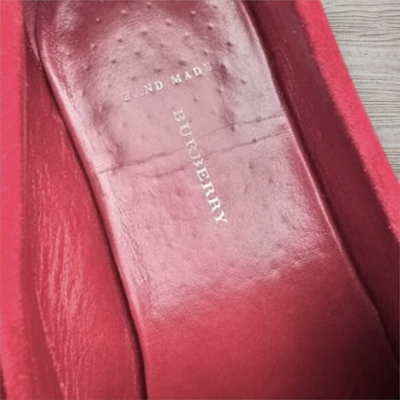 Burberry Handmade Red Suede Loafers EU 40 Square Toe Slip-On Moccasins Stripe - Picture 7 of 10